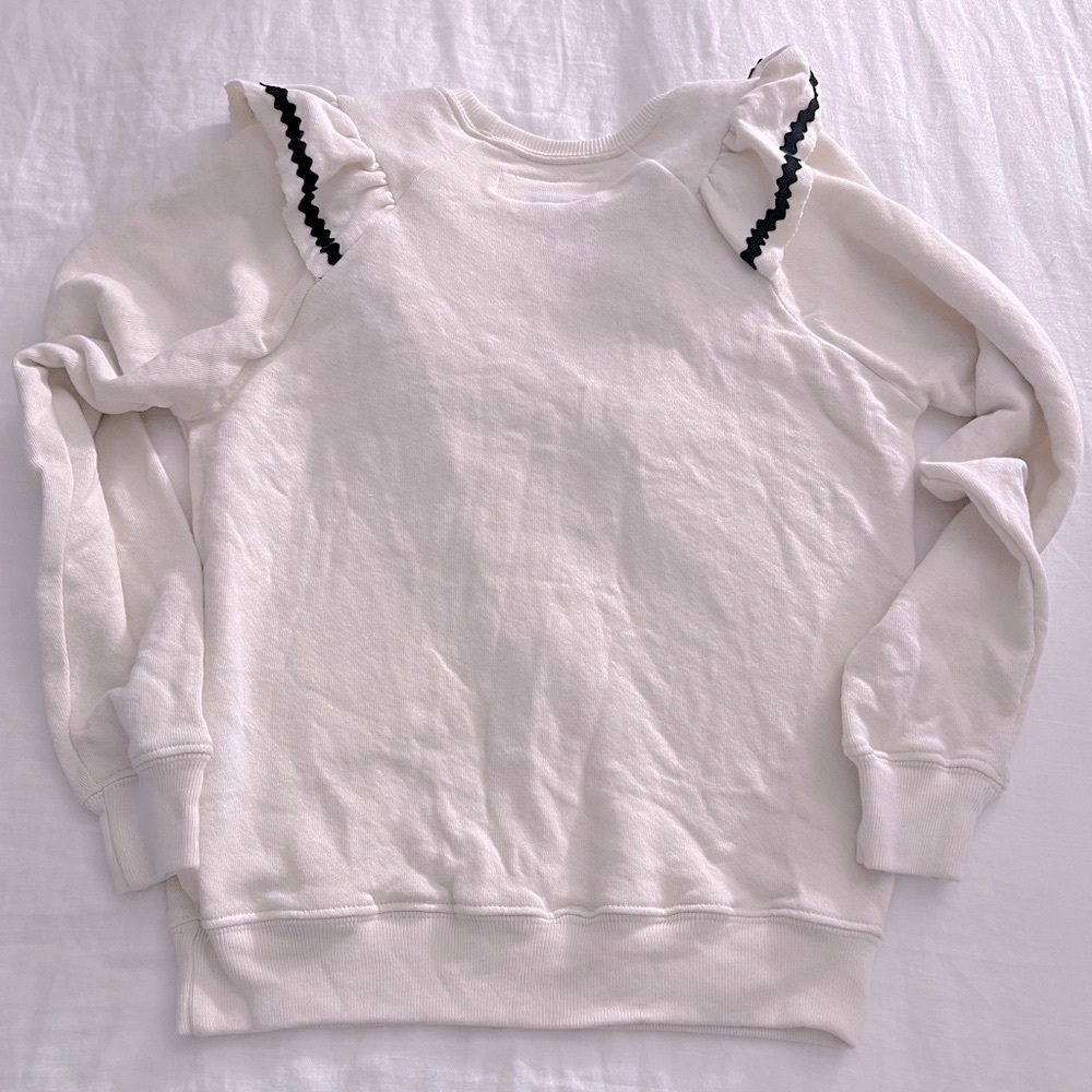 NWT THE GREAT The Shrunken Ruffle Sweatshirt in Washed White - Picture 3 of 16
